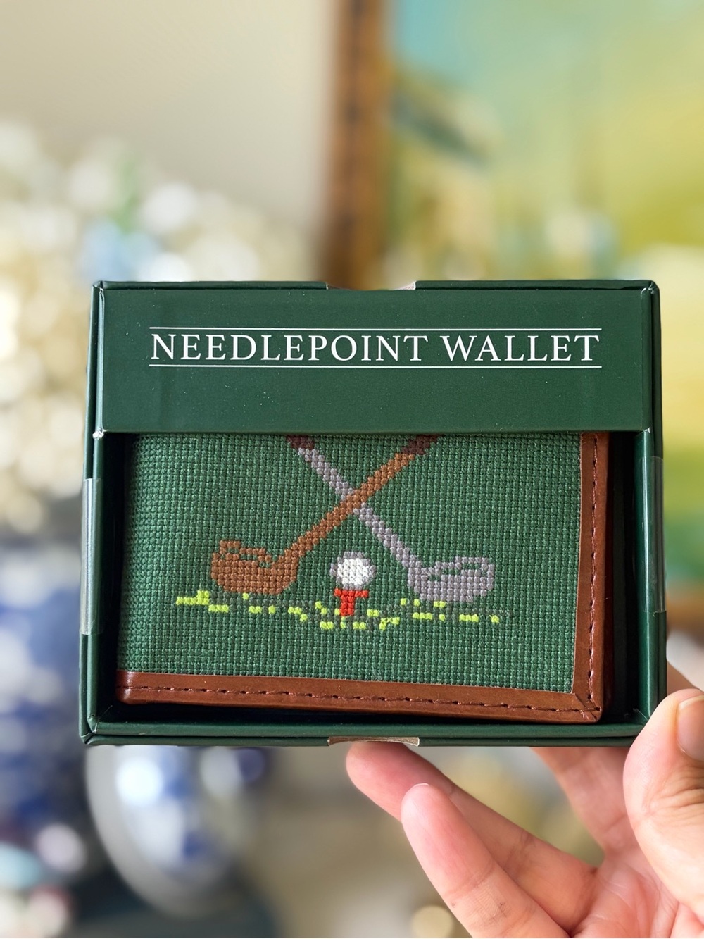 Eastwood Pines Golf Needlepoint Wallet with Brown Trim